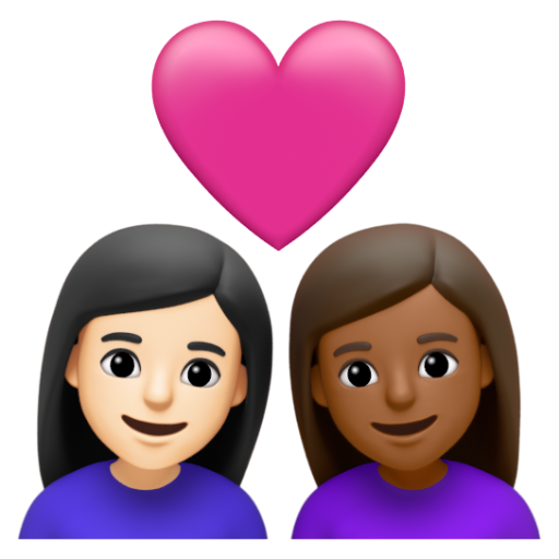 Emoji Cặp đôi với trái tim: phụ nữ, phụ nữ, màu da sáng, màu da tối trung bình 👩🏻‍❤‍👩🏾 dạng 3D