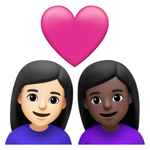 Emoji Cặp đôi với trái tim: phụ nữ, phụ nữ, màu da sáng, màu da tối 👩🏻‍❤‍👩🏿 dạng 3D