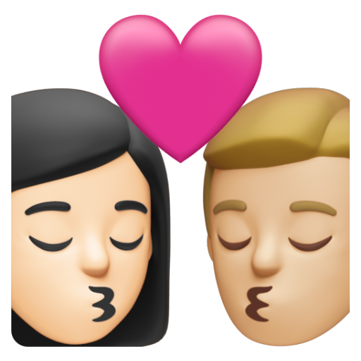 Emoji Nụ hôn: phụ nữ, đàn ông, màu da sáng, màu da sáng trung bình 👩🏻‍❤‍💋‍👨🏼 dạng 3D