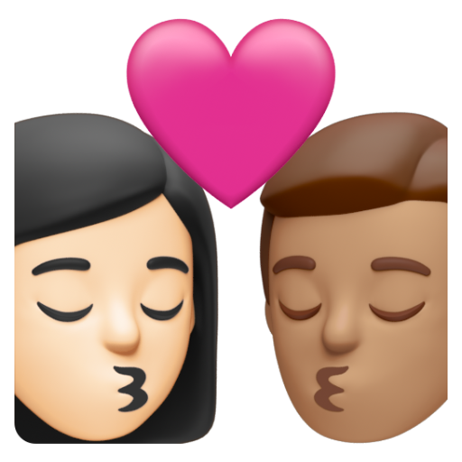 Emoji Nụ hôn: phụ nữ, đàn ông, màu da sáng, màu da trung bình 👩🏻‍❤‍💋‍👨🏽 dạng 3D