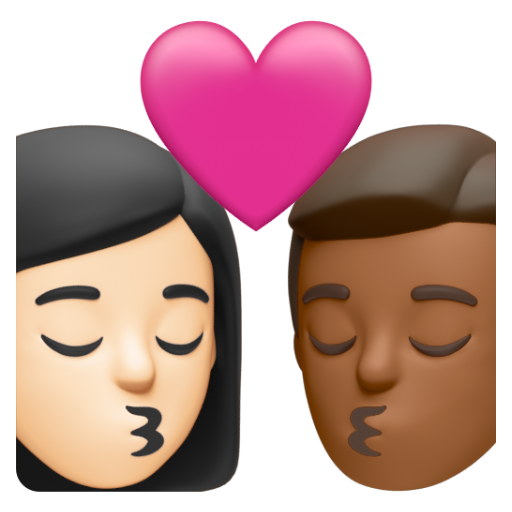 Emoji Nụ hôn: phụ nữ, đàn ông, màu da sáng, màu da tối trung bình 👩🏻‍❤‍💋‍👨🏾 dạng 3D