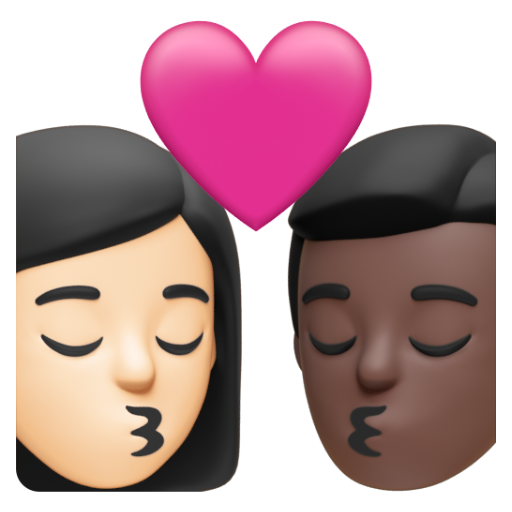 Emoji Nụ hôn: phụ nữ, đàn ông, màu da sáng, màu da tối 👩🏻‍❤‍💋‍👨🏿 dạng 3D