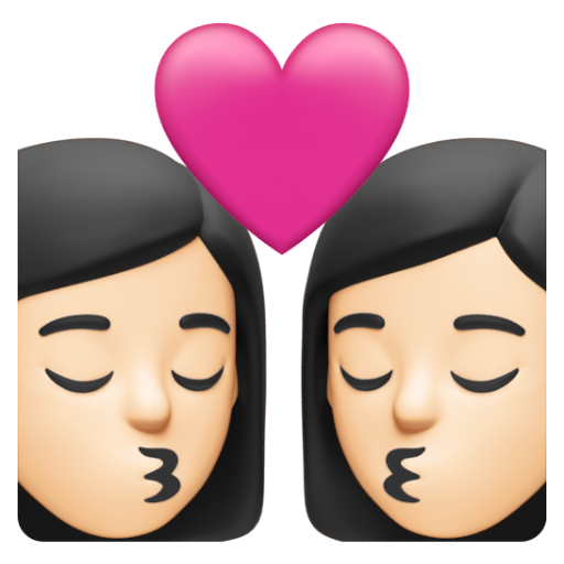 Emoji Nụ hôn: phụ nữ, phụ nữ, màu da sáng 👩🏻‍❤‍💋‍👩🏻 dạng 3D