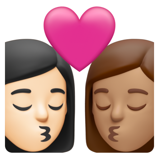 Emoji Nụ hôn: phụ nữ, phụ nữ, màu da sáng, màu da trung bình 👩🏻‍❤‍💋‍👩🏽 dạng 3D