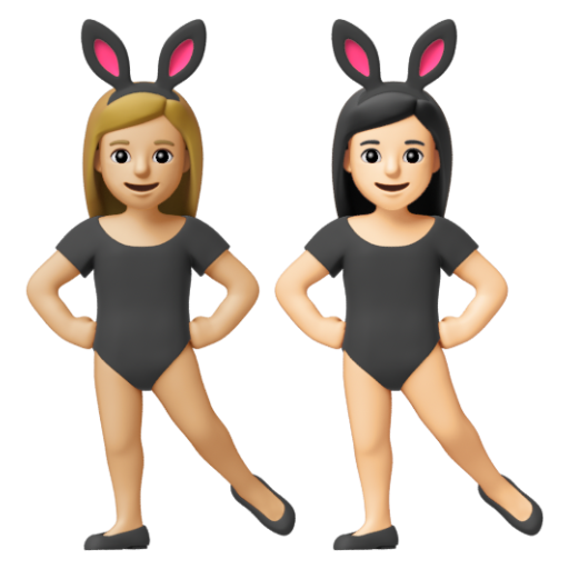 Emoji Những người phụ nữ đeo tai thỏ: màu da sáng trung bình, màu da sáng 👩🏼‍🐰‍👩🏻 dạng 3D
