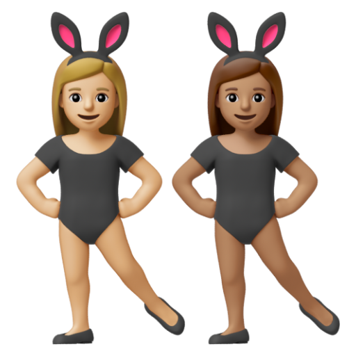 Emoji Những người phụ nữ đeo tai thỏ: màu da sáng trung bình, màu da trung bình 👩🏼‍🐰‍👩🏽 dạng 3D