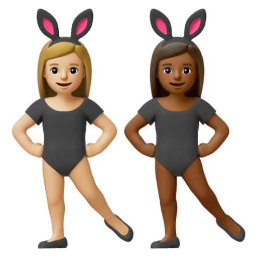 Emoji Những người phụ nữ đeo tai thỏ: màu da sáng trung bình, màu da tối trung bình 👩🏼‍🐰‍👩🏾 dạng 3D