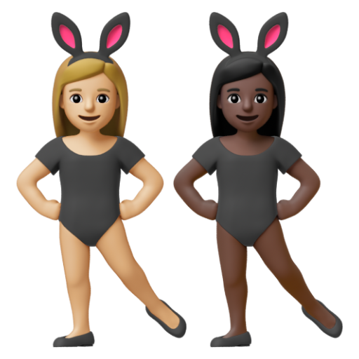 Emoji Những người phụ nữ đeo tai thỏ: màu da sáng trung bình, màu da tối 👩🏼‍🐰‍👩🏿 dạng 3D