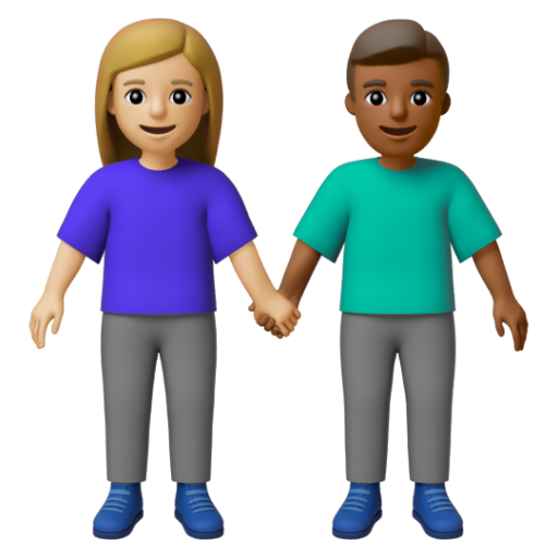 Emoji Người đàn ông và phụ nữ nắm tay: màu da sáng trung bình, màu da tối trung bình 👩🏼‍🤝‍👨🏾 dạng 3D