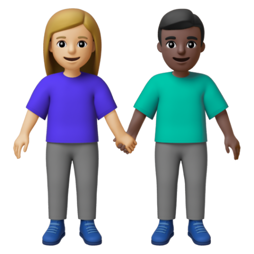 Emoji Người đàn ông và phụ nữ nắm tay: màu da sáng trung bình, màu da tối 👩🏼‍🤝‍👨🏿 dạng 3D