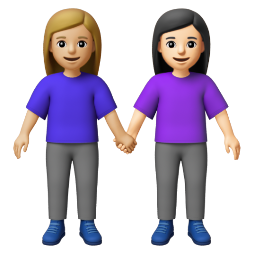 Emoji Hai người phụ nữ nắm tay: màu da sáng trung bình, màu da sáng 👩🏼‍🤝‍👩🏻 dạng 3D