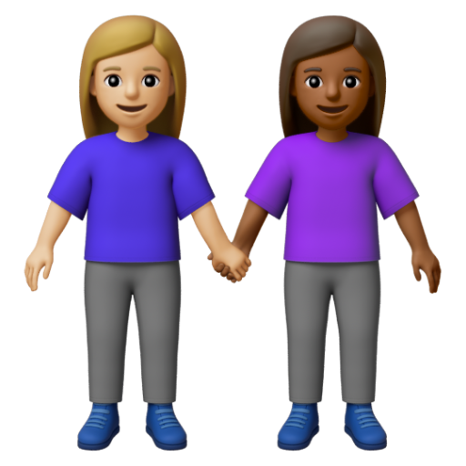 Emoji Hai người phụ nữ nắm tay: màu da sáng trung bình, màu da tối trung bình 👩🏼‍🤝‍👩🏾 dạng 3D
