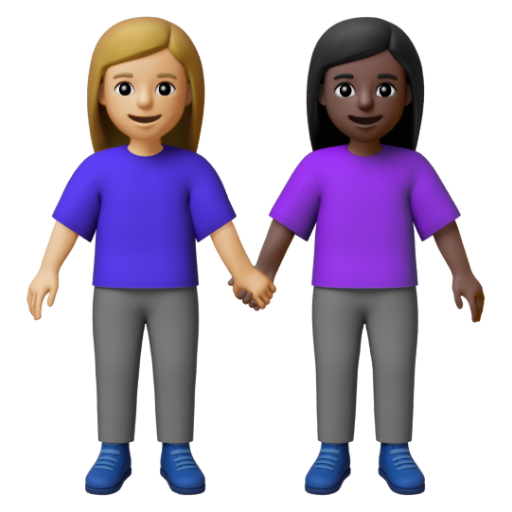 Emoji Hai người phụ nữ nắm tay: màu da sáng trung bình, màu da tối 👩🏼‍🤝‍👩🏿 dạng 3D