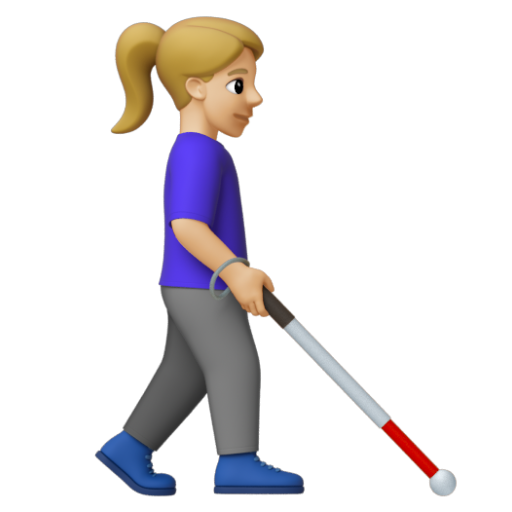 Emoji Người phụ nữ với gậy dò đường: màu da sáng trung bình, hướng sang phải 👩🏼‍🦯‍➡ dạng 3D