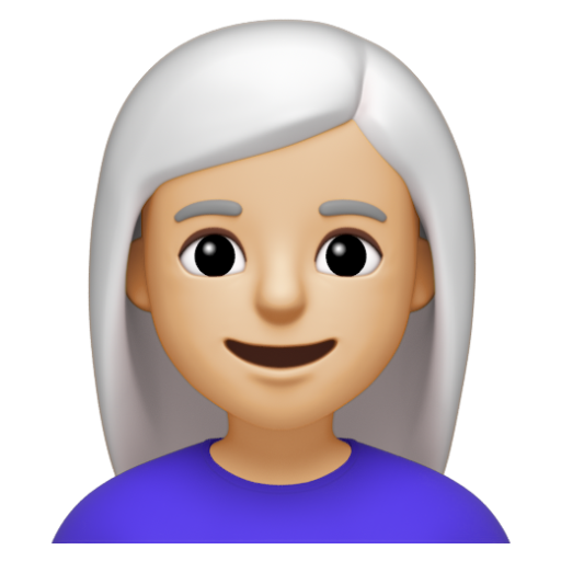 Emoji Phụ nữ: màu da sáng trung bình, tóc trắng 👩🏼‍🦳 dạng 3D