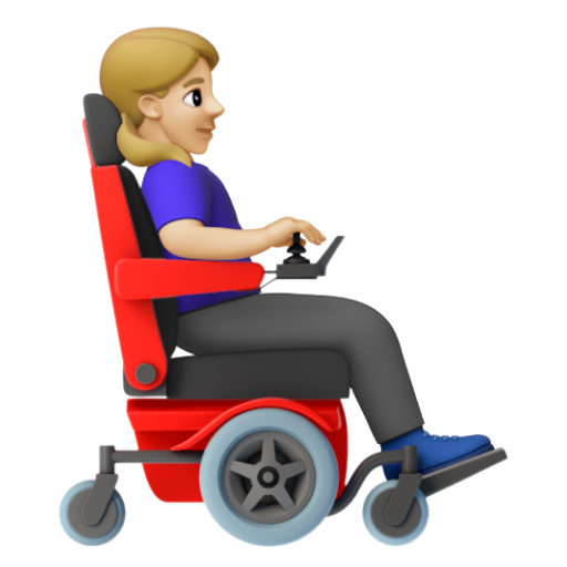 Emoji Người phụ nữ trên xe lăn điện: màu da sáng trung bình, hướng sang phải 👩🏼‍🦼‍➡ dạng 3D