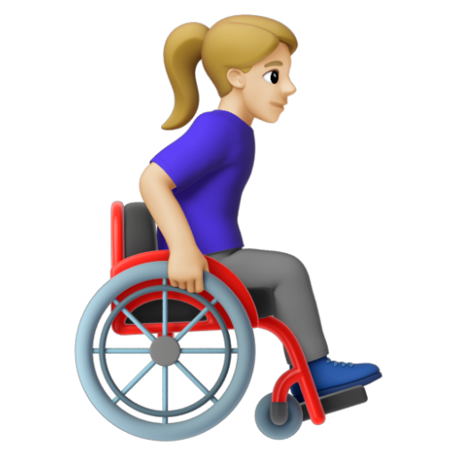Emoji Người phụ nữ trên xe lăn tay: màu da sáng trung bình, hướng sang phải 👩🏼‍🦽‍➡ dạng 3D