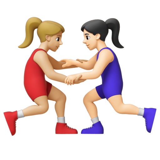 Emoji Những người phụ nữ chơi vật: màu da sáng trung bình, màu da sáng 👩🏼‍🫯‍👩🏻 dạng 3D