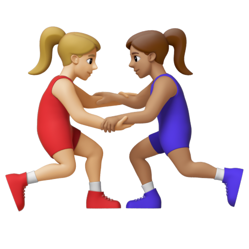 Emoji Những người phụ nữ chơi vật: màu da sáng trung bình, màu da trung bình 👩🏼‍🫯‍👩🏽 dạng 3D