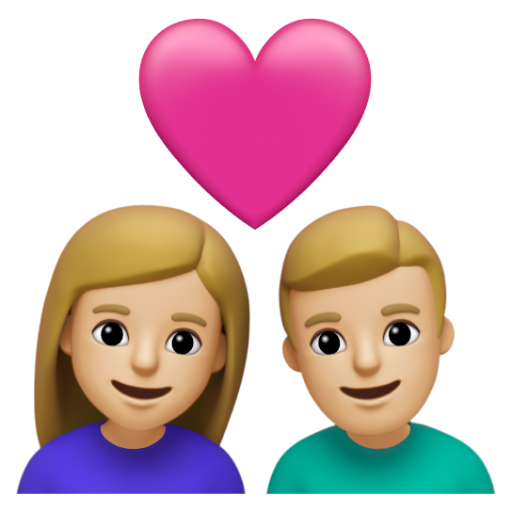 Emoji Cặp đôi với trái tim: phụ nữ, đàn ông, màu da sáng trung bình 👩🏼‍❤‍👨🏼 dạng 3D