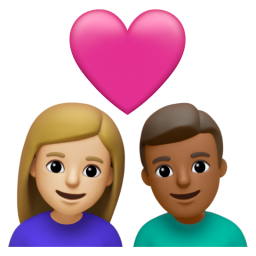 Emoji Cặp đôi với trái tim: phụ nữ, đàn ông, màu da sáng trung bình, màu da tối trung bình 👩🏼‍❤‍👨🏾 dạng 3D
