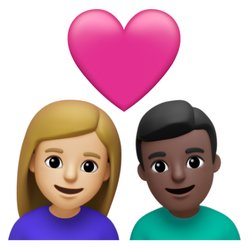 Emoji Cặp đôi với trái tim: phụ nữ, đàn ông, màu da sáng trung bình, màu da tối 👩🏼‍❤‍👨🏿 dạng 3D