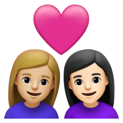 Emoji Cặp đôi với trái tim: phụ nữ, phụ nữ, màu da sáng trung bình, màu da sáng 👩🏼‍❤‍👩🏻 dạng 3D