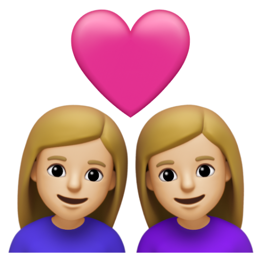 Emoji Cặp đôi với trái tim: phụ nữ, phụ nữ, màu da sáng trung bình 👩🏼‍❤‍👩🏼 dạng 3D