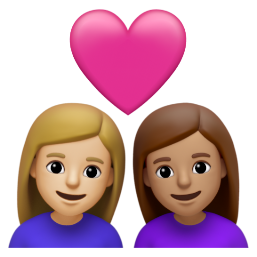 Emoji Cặp đôi với trái tim: phụ nữ, phụ nữ, màu da sáng trung bình, màu da trung bình 👩🏼‍❤‍👩🏽 dạng 3D