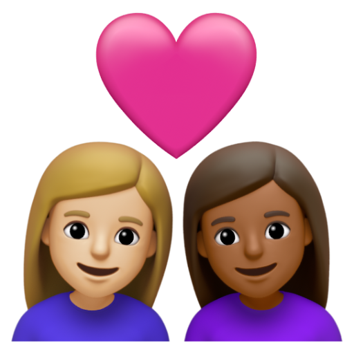 Emoji Cặp đôi với trái tim: phụ nữ, phụ nữ, màu da sáng trung bình, màu da tối trung bình 👩🏼‍❤‍👩🏾 dạng 3D