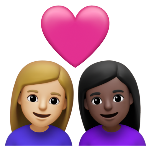 Emoji Cặp đôi với trái tim: phụ nữ, phụ nữ, màu da sáng trung bình, màu da tối 👩🏼‍❤‍👩🏿 dạng 3D