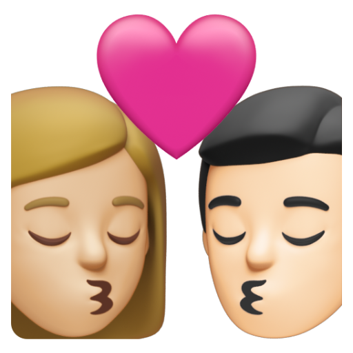 Emoji Nụ hôn: phụ nữ, đàn ông, màu da sáng trung bình, màu da sáng 👩🏼‍❤‍💋‍👨🏻 dạng 3D