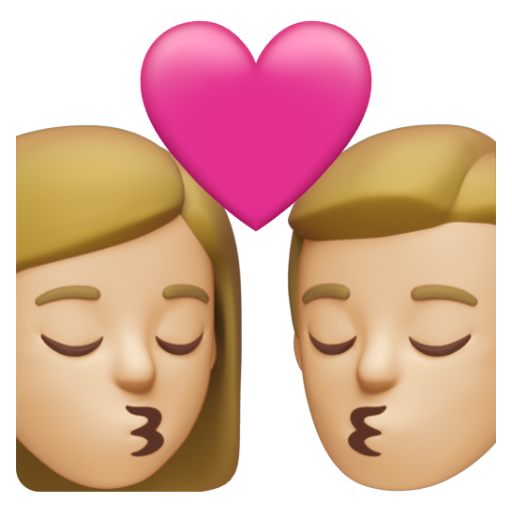 Emoji Nụ hôn: phụ nữ, đàn ông, màu da sáng trung bình 👩🏼‍❤‍💋‍👨🏼 dạng 3D