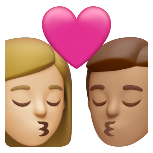 Emoji Nụ hôn: phụ nữ, đàn ông, màu da sáng trung bình, màu da trung bình 👩🏼‍❤‍💋‍👨🏽 dạng 3D
