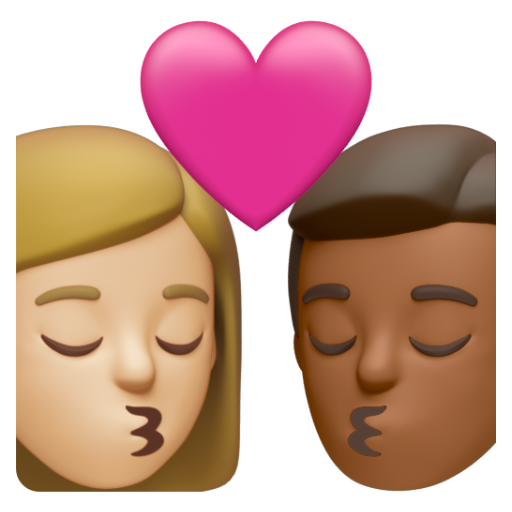 Emoji Nụ hôn: phụ nữ, đàn ông, màu da sáng trung bình, màu da tối trung bình 👩🏼‍❤‍💋‍👨🏾 dạng 3D