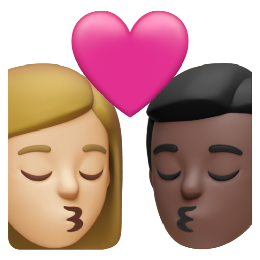 Emoji Nụ hôn: phụ nữ, đàn ông, màu da sáng trung bình, màu da tối 👩🏼‍❤‍💋‍👨🏿 dạng 3D