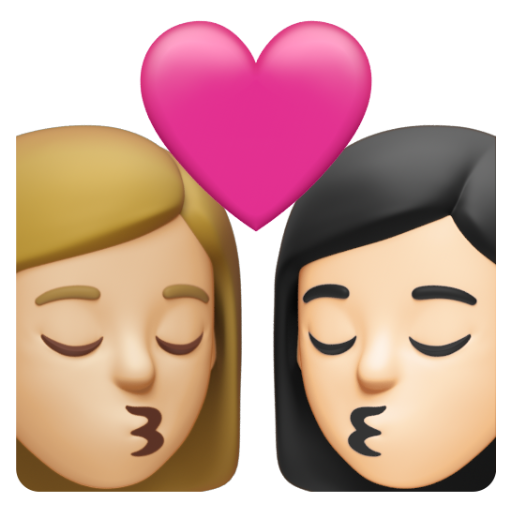 Emoji Nụ hôn: phụ nữ, phụ nữ, màu da sáng trung bình, màu da sáng 👩🏼‍❤‍💋‍👩🏻 dạng 3D