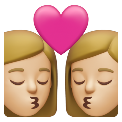 Emoji Nụ hôn: phụ nữ, phụ nữ, màu da sáng trung bình 👩🏼‍❤‍💋‍👩🏼 dạng 3D