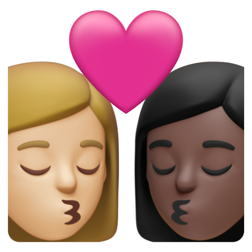 Emoji Nụ hôn: phụ nữ, phụ nữ, màu da sáng trung bình, màu da tối 👩🏼‍❤‍💋‍👩🏿 dạng 3D