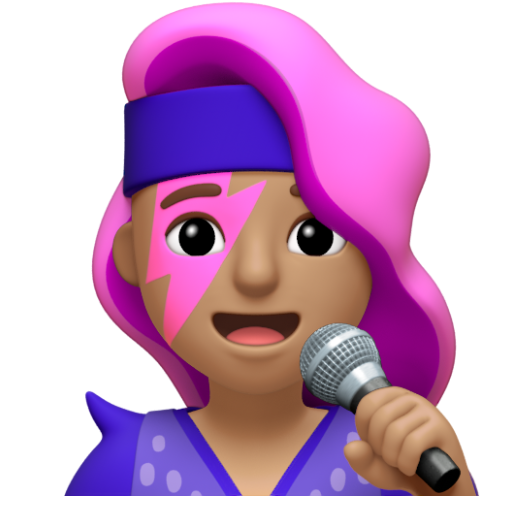Emoji Nữ ca sĩ: màu da trung bình 👩🏽‍🎤 dạng 3D