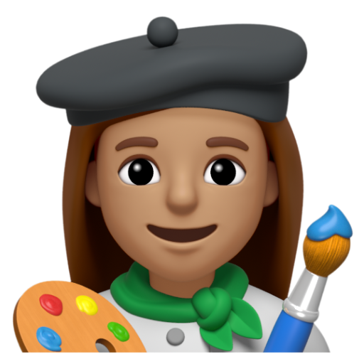 Emoji Họa sĩ nữ: màu da trung bình 👩🏽‍🎨 dạng 3D