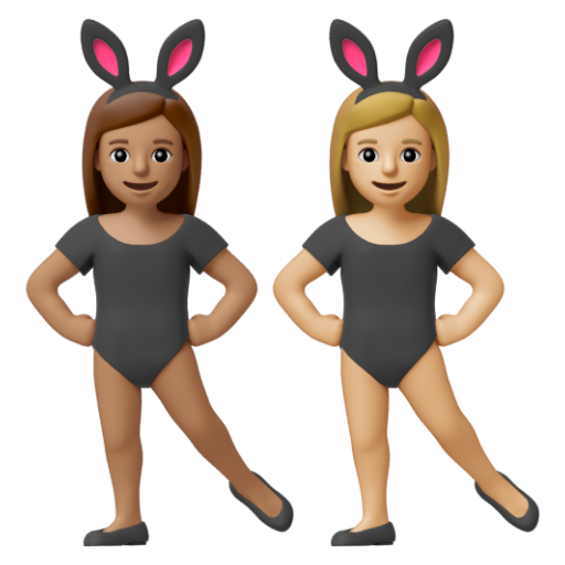 Emoji Những người phụ nữ đeo tai thỏ: màu da trung bình, màu da sáng trung bình 👩🏽‍🐰‍👩🏼 dạng 3D