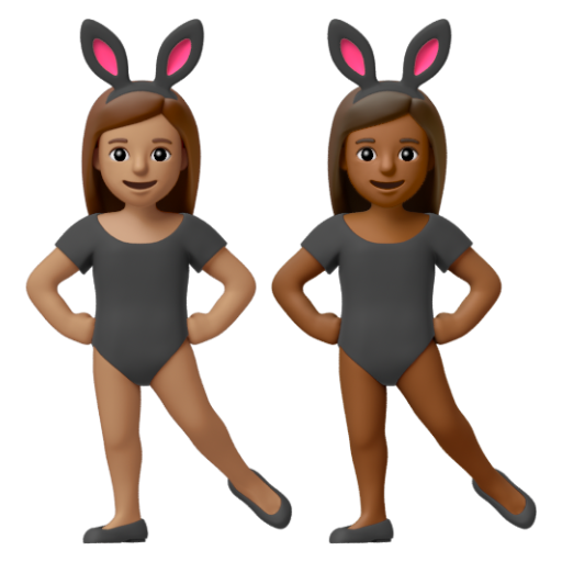 Emoji Những người phụ nữ đeo tai thỏ: màu da trung bình, màu da tối trung bình 👩🏽‍🐰‍👩🏾 dạng 3D
