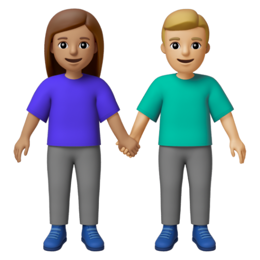 Emoji Người đàn ông và phụ nữ nắm tay: màu da trung bình, màu da sáng trung bình 👩🏽‍🤝‍👨🏼 dạng 3D