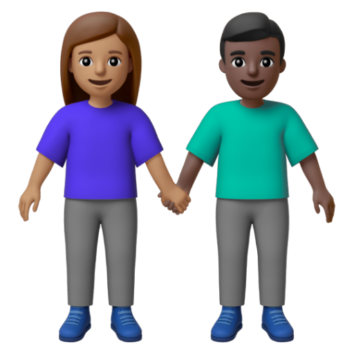 Emoji Người đàn ông và phụ nữ nắm tay: màu da trung bình, màu da tối 👩🏽‍🤝‍👨🏿 dạng 3D