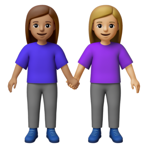 Emoji Hai người phụ nữ nắm tay: màu da trung bình, màu da sáng trung bình 👩🏽‍🤝‍👩🏼 dạng 3D