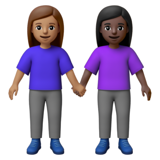 Emoji Hai người phụ nữ nắm tay: màu da trung bình, màu da tối 👩🏽‍🤝‍👩🏿 dạng 3D