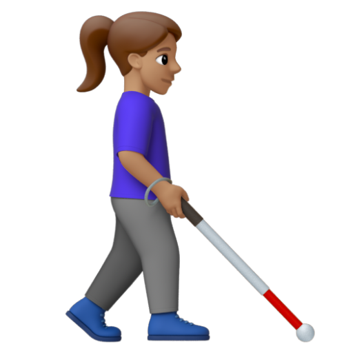 Emoji Người phụ nữ với gậy dò đường: màu da trung bình, hướng sang phải 👩🏽‍🦯‍➡ dạng 3D