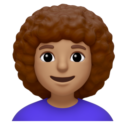 Emoji Phụ nữ: màu da trung bình, tóc xoăn 👩🏽‍🦱 dạng 3D