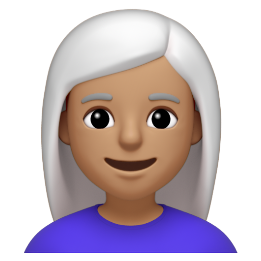 Emoji Phụ nữ: màu da trung bình, tóc trắng 👩🏽‍🦳 dạng 3D
